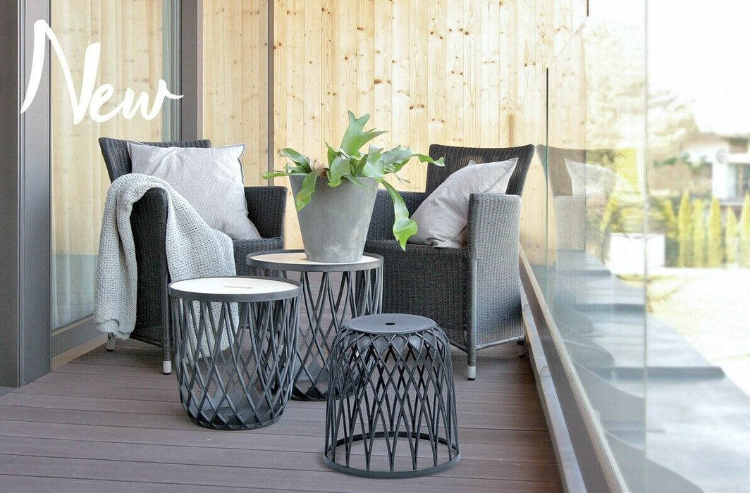 Multifunction Storage / Planter Set, 4 Stools & 1 Table | Grey Plastic Baskets