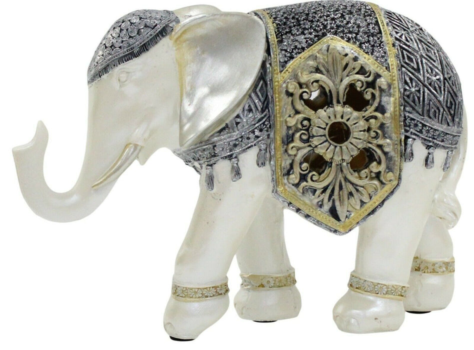 Geri Collection Out Of Africa Decorated Elephant Figurine Ornament Silver & Gold