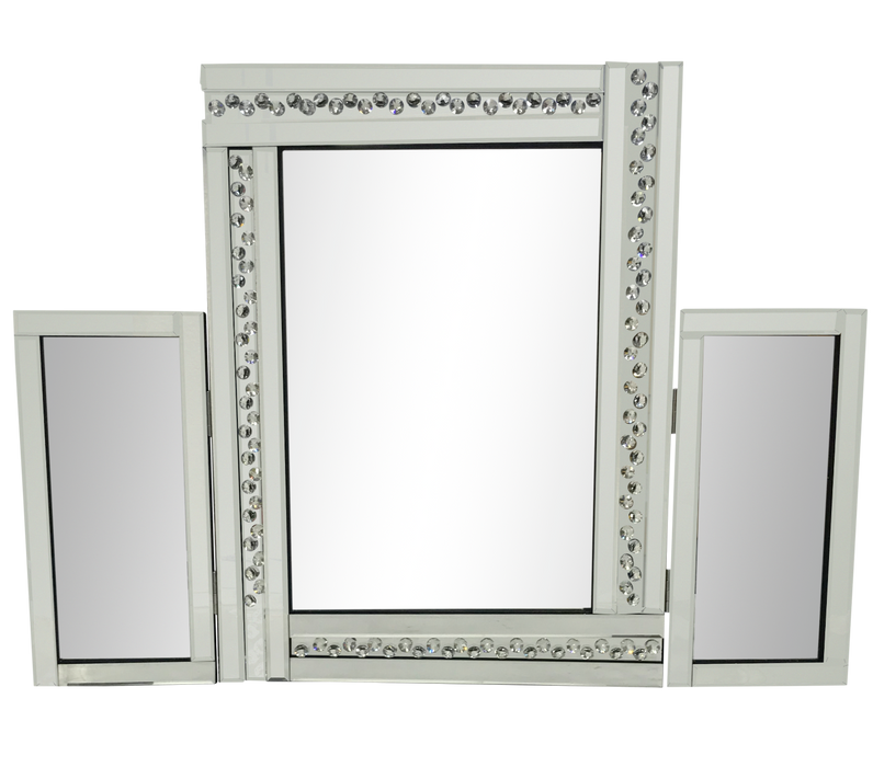 Large Dressing Table Mirror 3-Part Elegant Vanity Mirror Diamond Detail 62cm