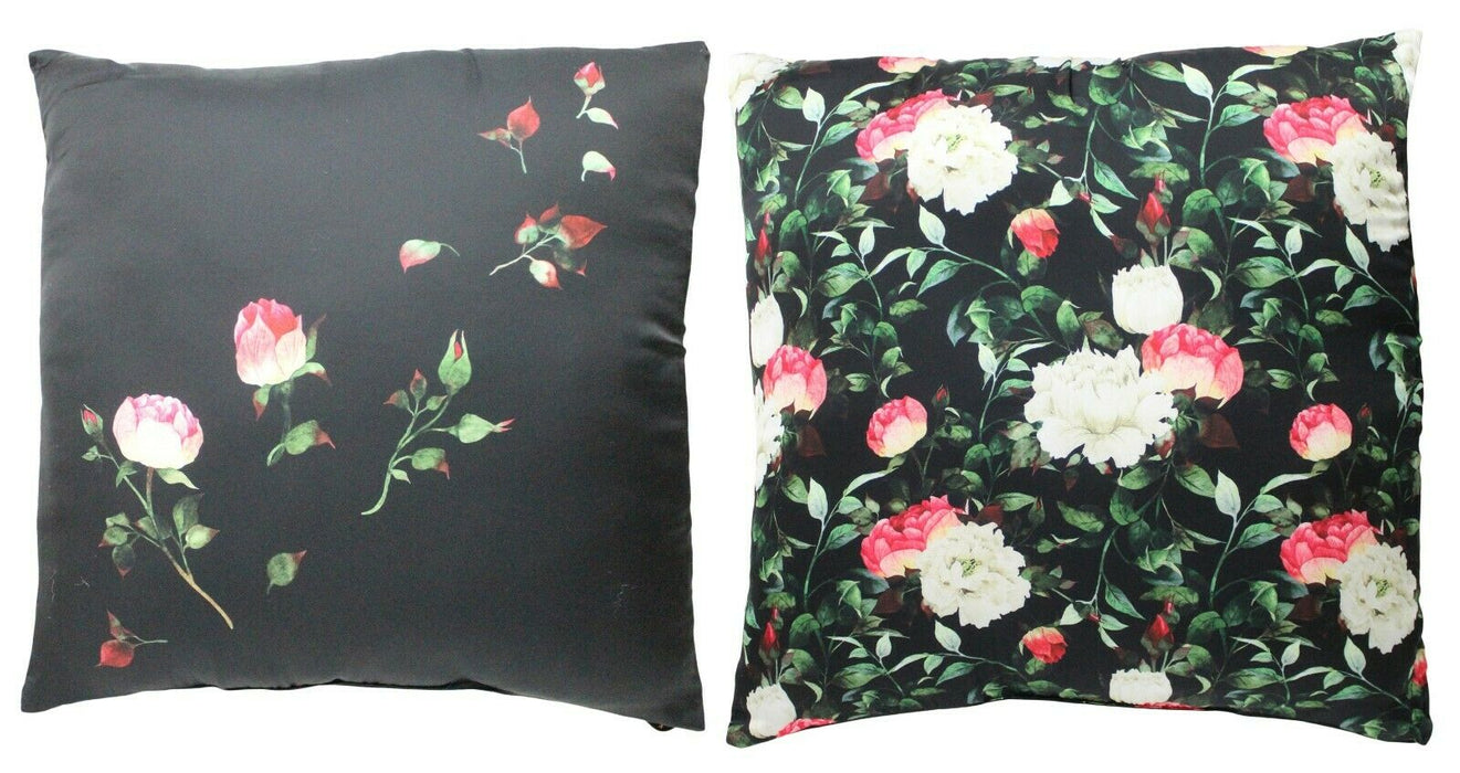 Soft Sofa Floral Cushion - Luxury Black Pink Flower Couch Pillow Lounge Décor