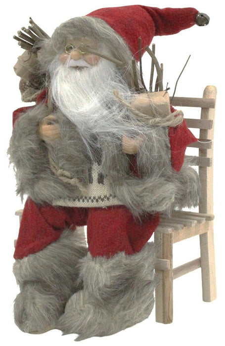 Large Santa On Chair Giving Out Gifts Father Christmas In Fur Holding Xmas Gift