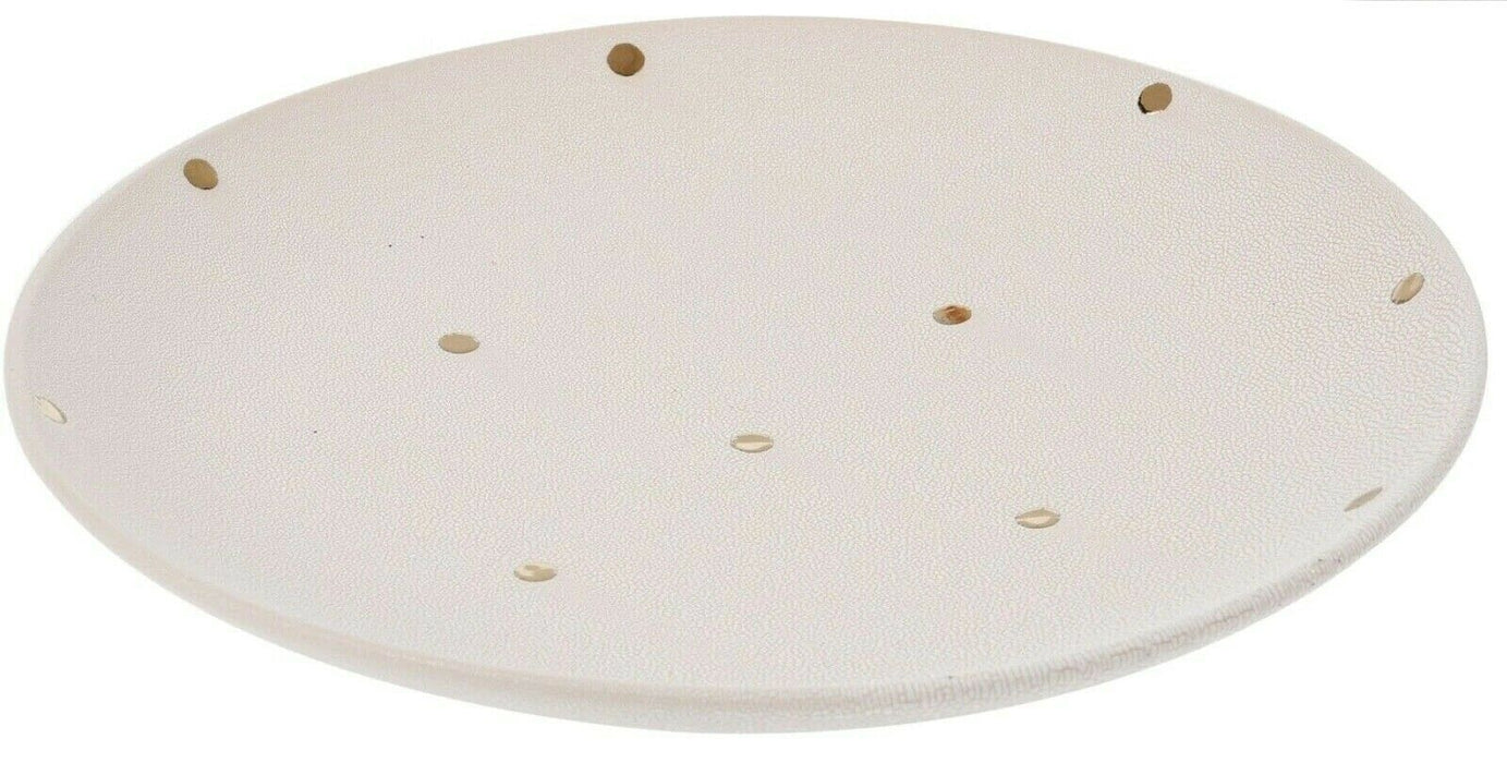 Set x4 Dinner Plates Round Cream & Gold Polka-Dot Modern Design Table Décor 21cm