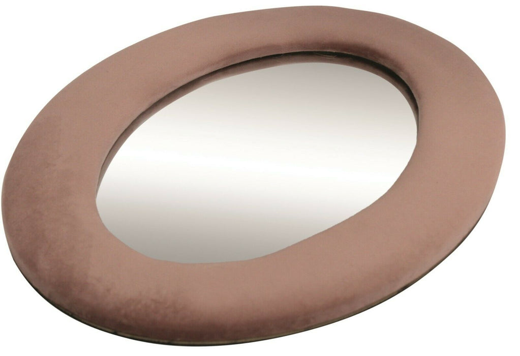 50cm Oval Velvet Framed Wall Mirror Pink