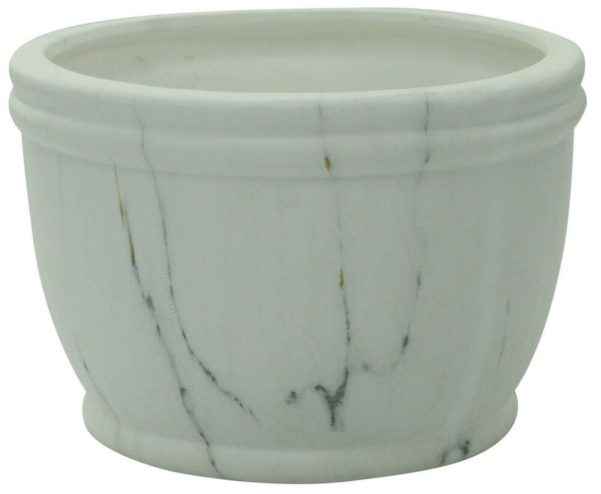 18cm Wide Round Dolomite Flower Pot Marble Effect Design Planter Plant Pot