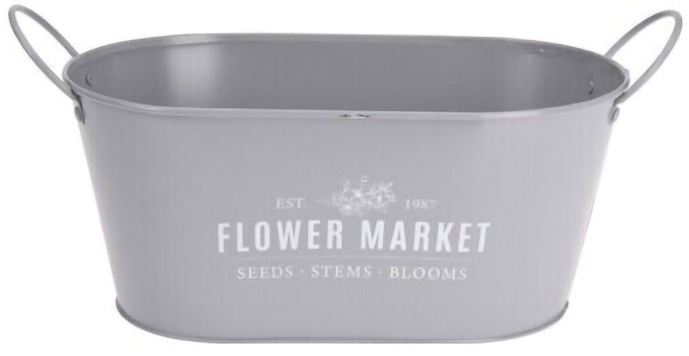 30cm Trough Oval Planter Flower Pots Plant Pot Tub Handles Vintage Grey