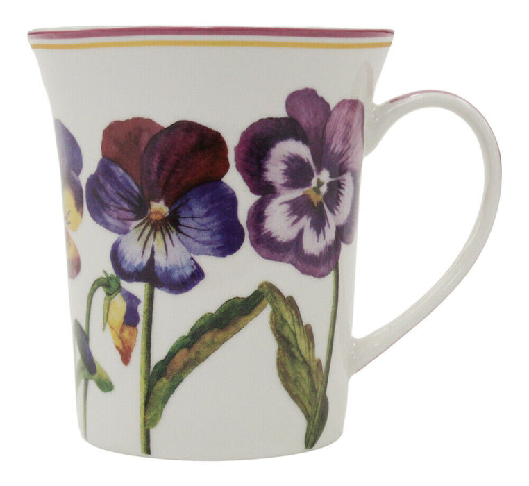 Set of 4 Leonardo Collection Pansy Fine China Gift Boxed Floral Mug Set 300ml