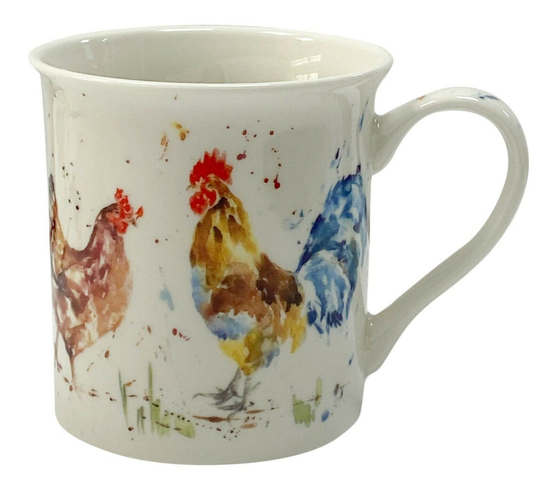 Set Of 4 Leonardo Fine China Large Mugs & Coaster Gift Set Country Chicken Theme