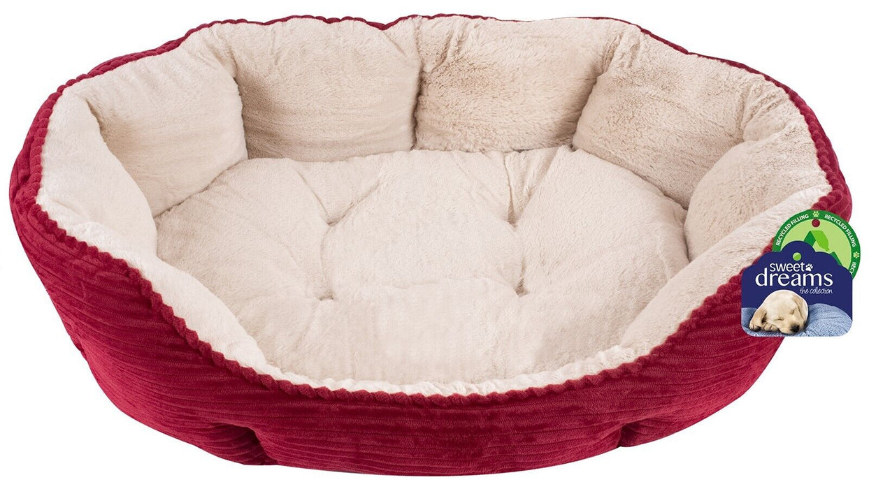 Medium Burgundy Dog Bed Pet Bed Round Cushioned Corduroy Plush Warm Bed