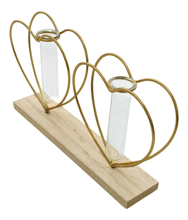 Double Heart Test Tube Vase Gold Metal Love Heart Wedding Flower Centrepiece