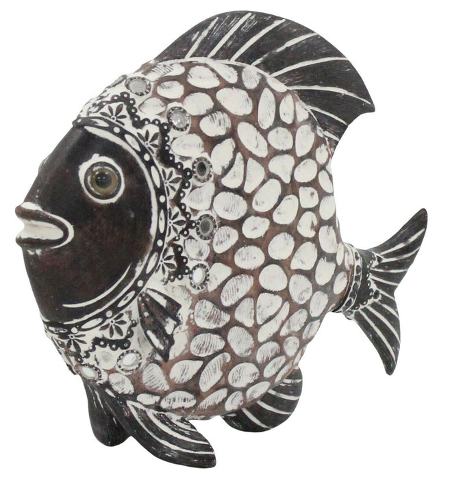 22cm Beautiful Centrepiece Brown White Fish Intricate Detail Sculpture Figurine