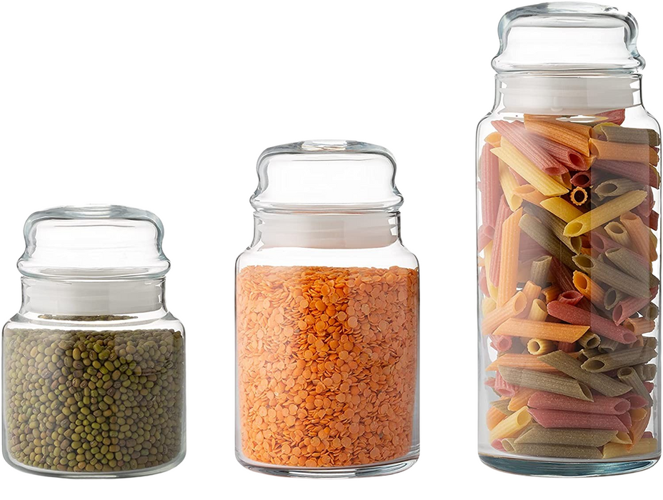 Airtight Glass Storage Jars Set Of 3 Round Canisters Pasta Jar Rice Jar