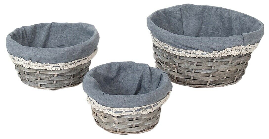 Set Of 3 Rattan Woven Wicker Lined Baskets 25cm Small Hamper Set