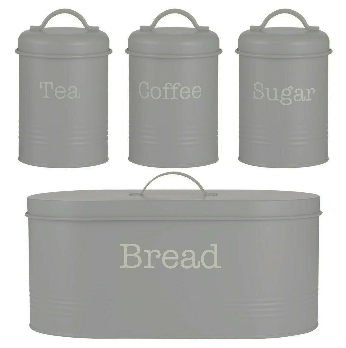 Typhoon Rippled Metal Tea Coffee Sugar Canister Set & Bread Bin Crock