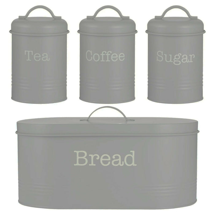 Typhoon Rippled Metal Tea Coffee Sugar Canister Set & Bread Bin Crock Set Grey