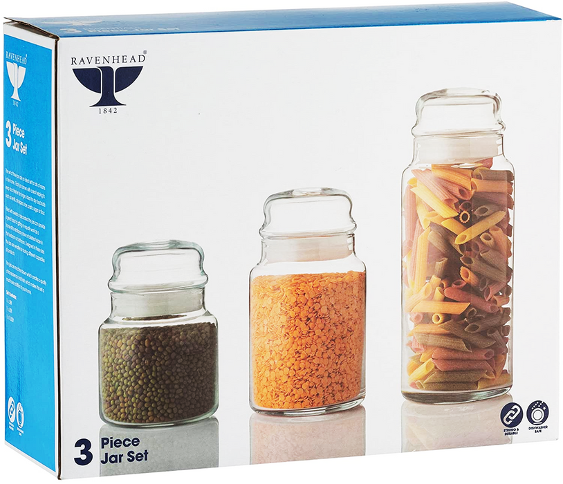 Airtight Glass Storage Jars Set Of 3 Round Canisters Pasta Jar Rice Jar
