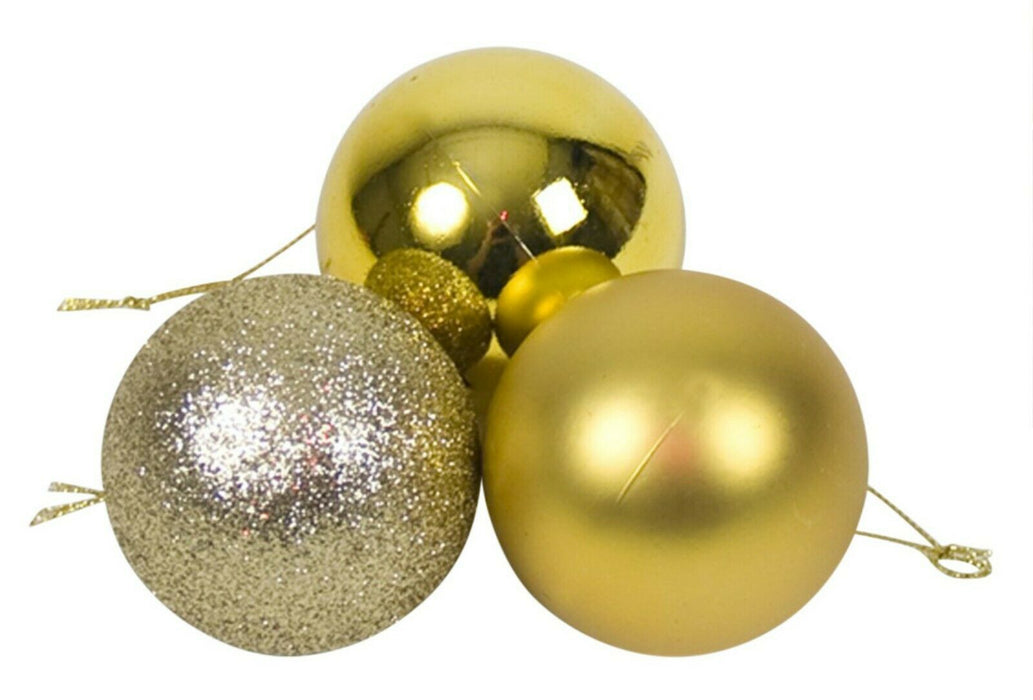 Rammento 36 Shatterproof Baubles, Gold | 6cm (2.36”) Large Outdoor / Indoor Christmas Decorations | Shiny, Matt & Glitter Hanging Xmas Tree Ornaments