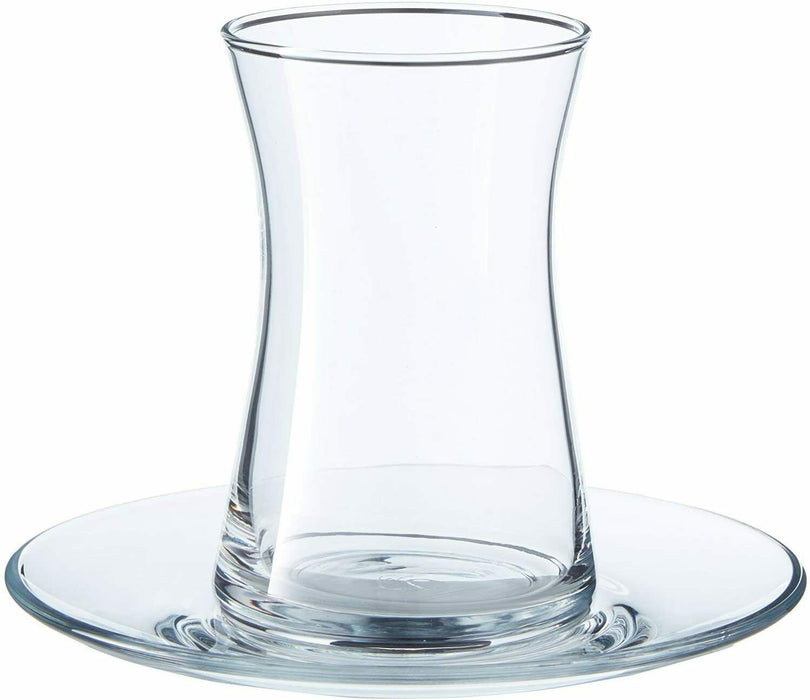 Set Of 6 Turkish Tea Glasses & Saucers Plates Pasabache Heybeli Glass Gift Box