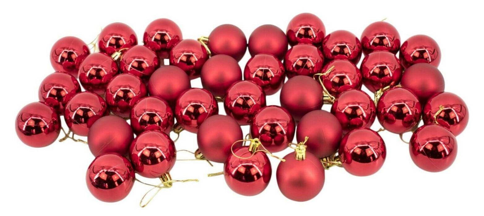 Rammento Pack of 40 Shatterproof Red Baubles for Christmas Tree | 5cm Shiny & Matt Finish Mini Red Xmas Tree Decorations