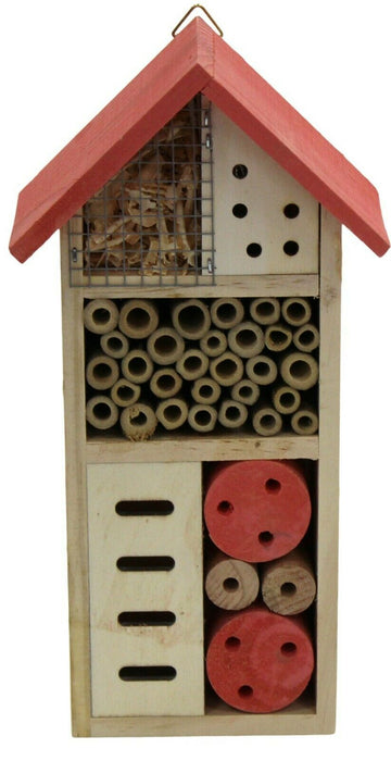 Wooden Insect Bee House Hotel Wood Roof Attract Insects & Bees To Garden Coral