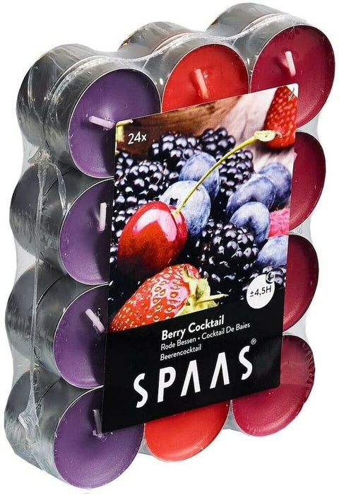 SPAAS Tea Light Candles Scented 4.5 Hour Burn Time Pack Of 24 Fresh Berries