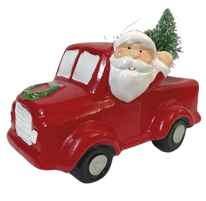 LED Light Up Christmas Ornament Santa In Pickup Truck Festive Figurine Xmas Gift