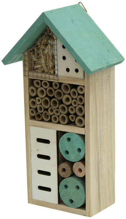 Wooden Insect Bee House Hotel Wood Roof Attract Insects & Bees To Garden Green