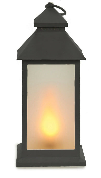 33cm Black Plastic LED Lantern Battery Operated Flickering Candle Flame Effect