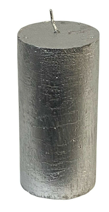Set x 4 Silver Pillar Candles 40Hr Metallic Cylinder Wax Pillar Candle Xmas 12cm