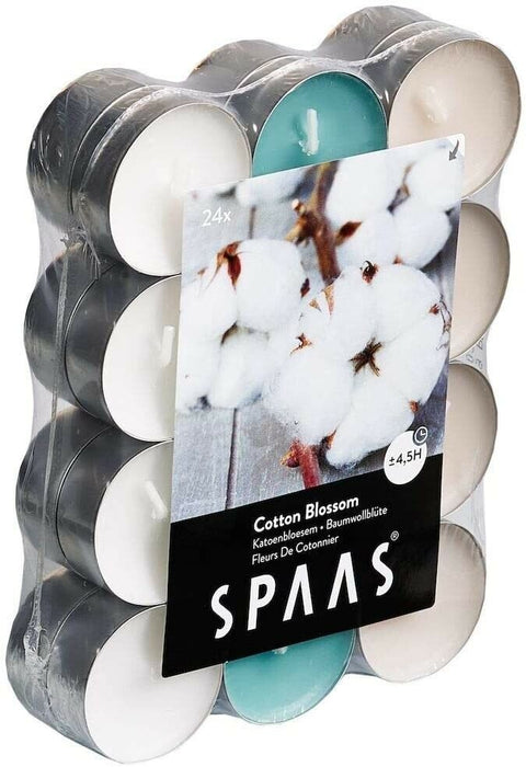 SPAAS Tea Light Candles Scented 4.5 Hour Burn Time Pack Of 24 Cotton Blossom