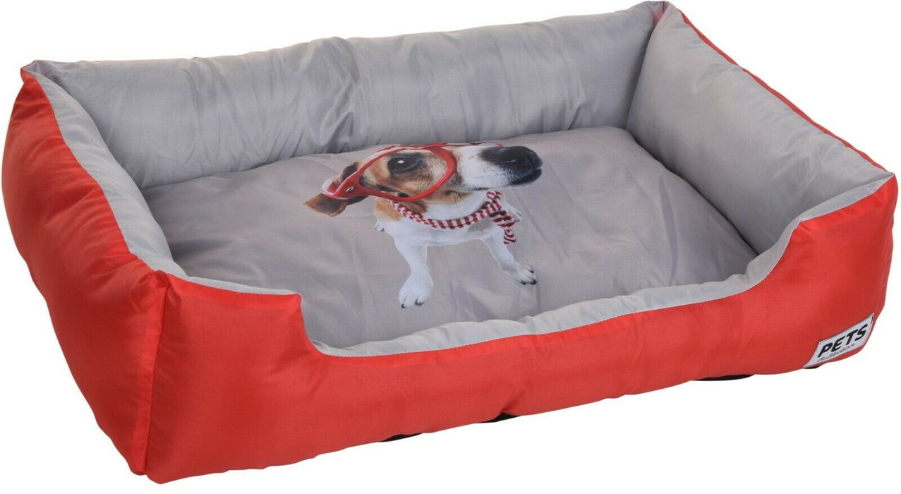 Large Dog Bed Pet Bed 78cm X 55cm X 18cm Rectangle Red Blue & Grey Fun Style