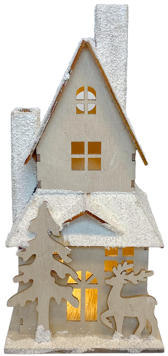 Wooden LED Light Up White Christmas House Ornament, Frosted 29x13cm (11.4x5.1")