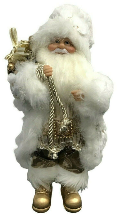 30cm (11.8") Freestanding Traditional Nordic Santa Window Ornament Gold & White