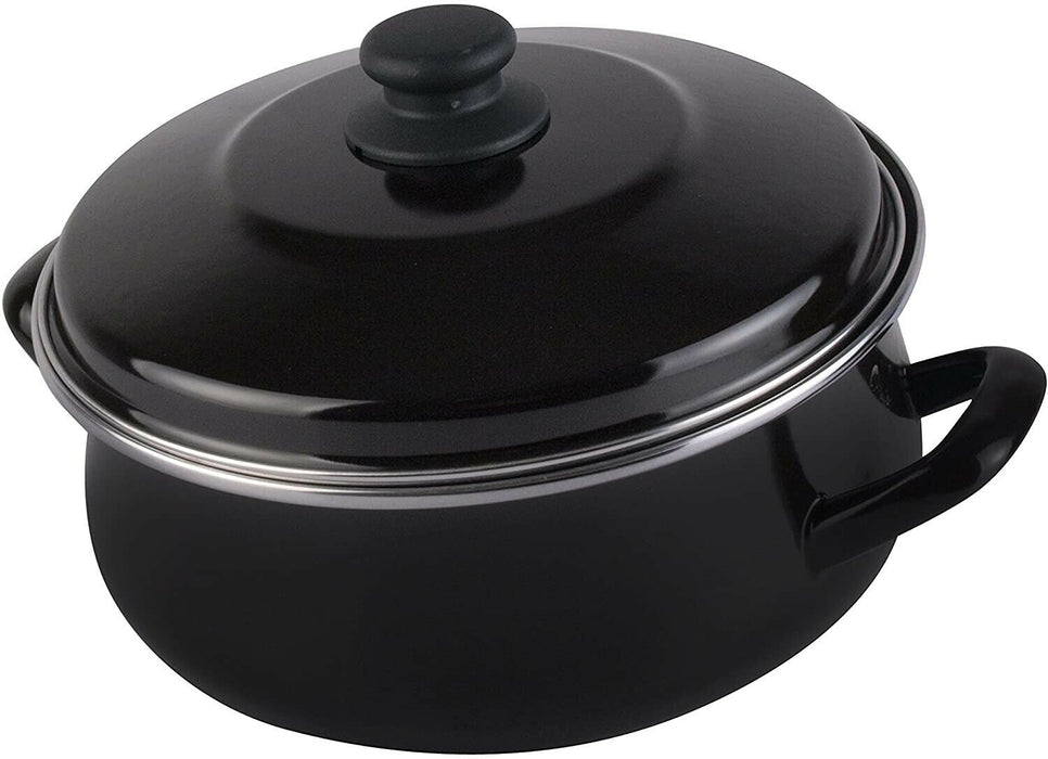 Magefesa Enamelled 24cm Casserole Pot Black Steel & Lid Non Stick 5 L. Oven Safe