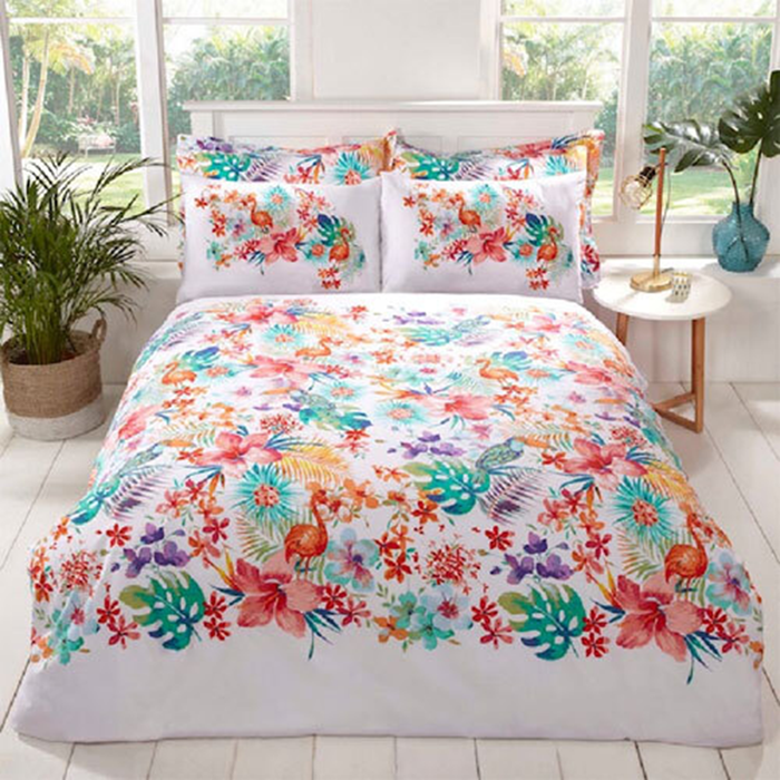 Duvet Cover Set - Single Reversible Bedset Tropical Floral Design Bedding Set