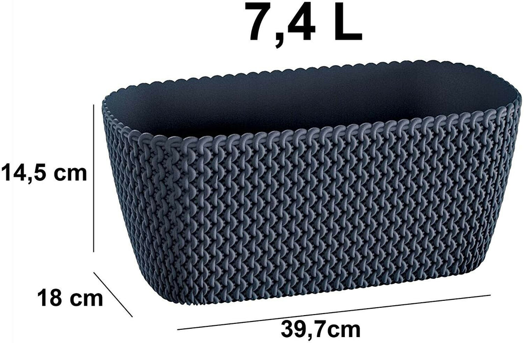 Rammento 39.5cm Rattan-Effect Rectangular Trough, Anthracite 7L Plastic Planter