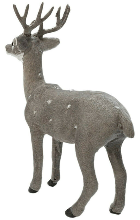 Fuzzy Grey Christmas Reindeer Figurine Soft Standing Deer Ornament Winter Stag