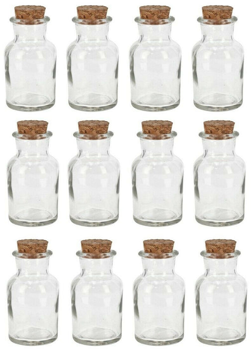 Set Of 12 Miniature Round Glass Bottles & Cork Clear Perfume Liquor Bottles 40ml