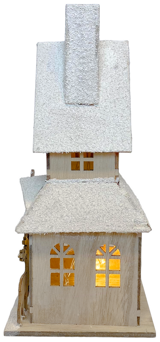 27cm White Wooden LED Light Christmas House Ornament for Festive Decor