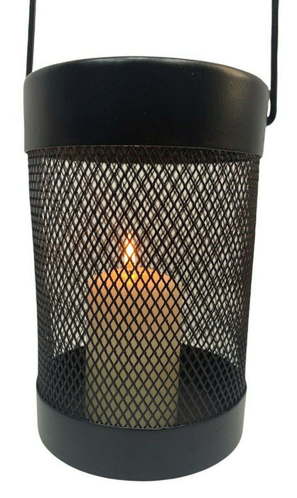 Black Mesh Lantern Metal Wired Pillar LED Candle Hanging Lantern Indoor outdoor