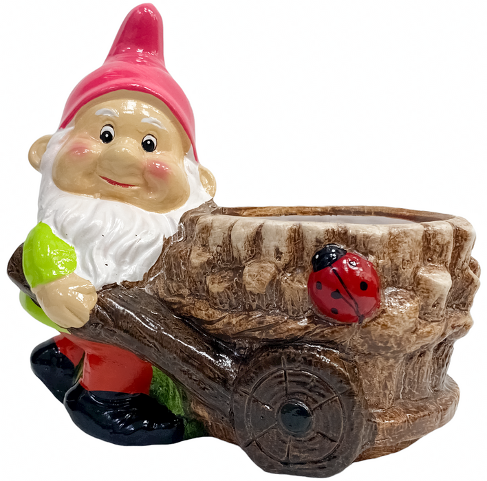 Rammento 20cm Novelty Pink Hat Gnome Planter, Clay Garden Flower Pot Planter