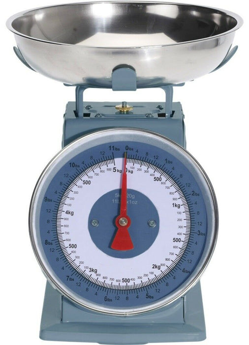 Traditional Mechanical Kitchen Scales 5kg Blue Grey Beige Stainless Steel Bowl