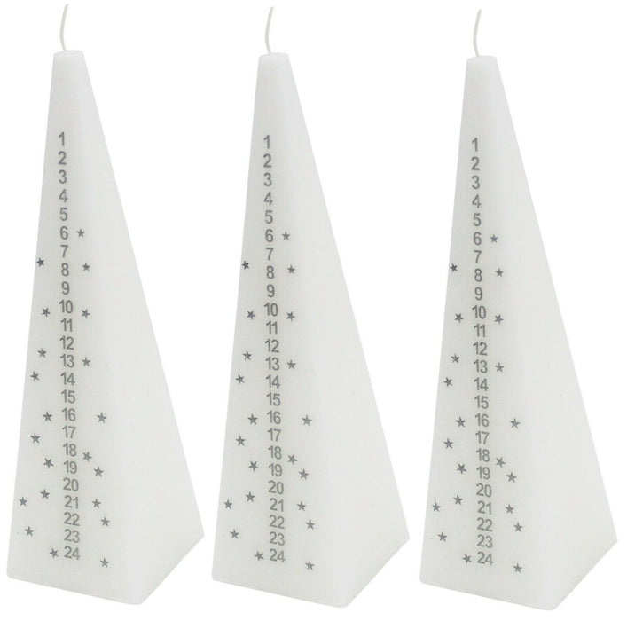 Advent Pyramid Candle Christmas Countdown Dinner Candle White 21cm Tall Set Of 3