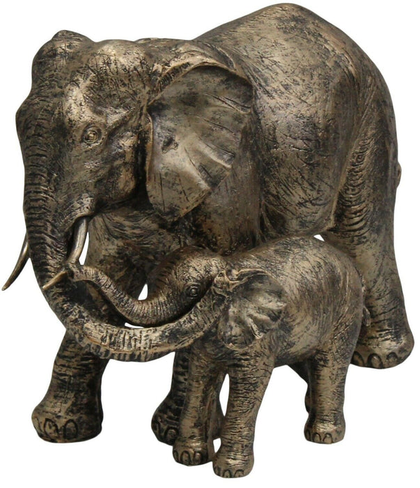 Out Of Africa Jungle Elephant & Baby Figurine Ornament Copper Resin