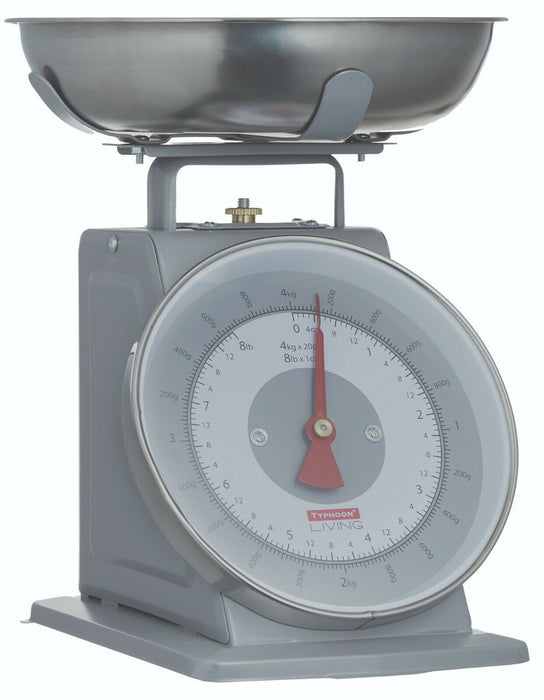 Typhoon Retro Mechanical Kitchen Scales 4kg Grey Stainless Steel Bowl