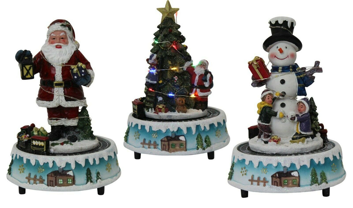 Musical Christmas Ornament - Lightup Rotating Festive Santa Snowman Tree Décor