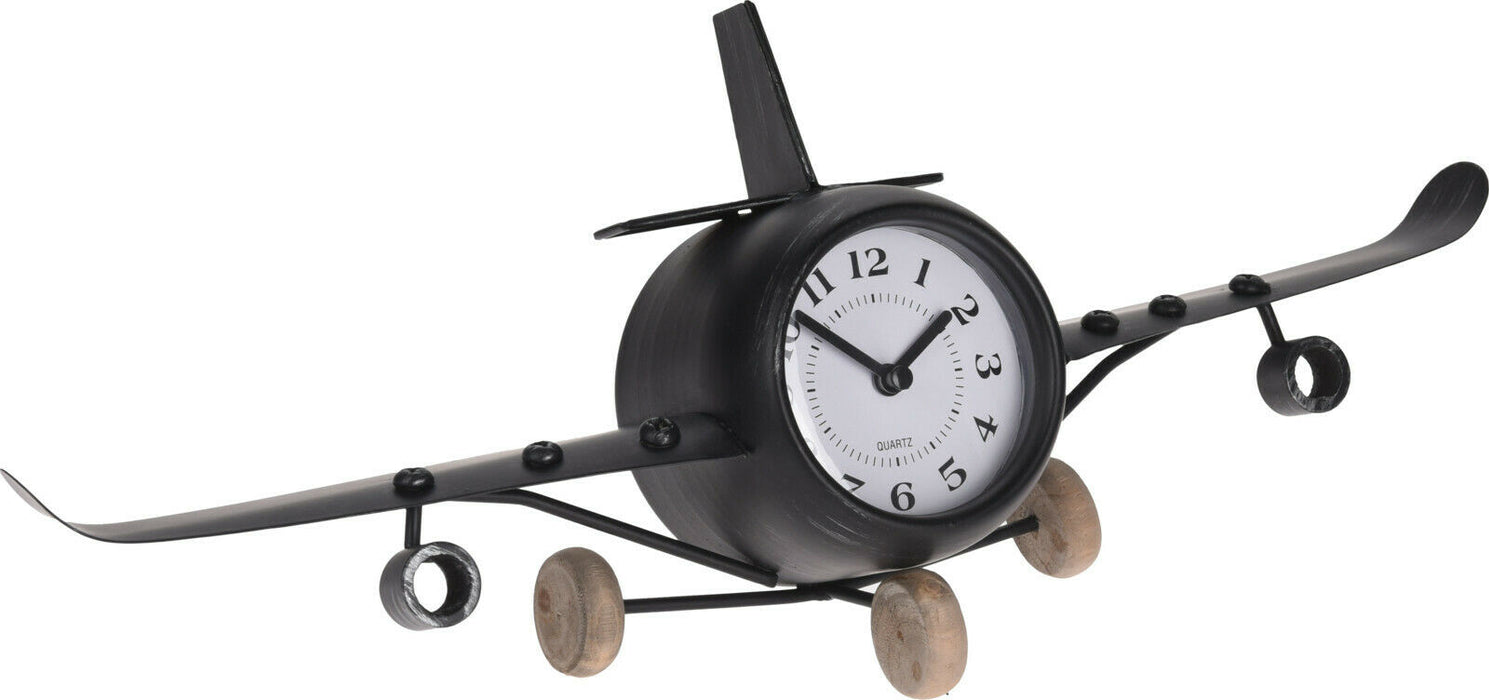 Retro Style Table Office Clock Retro Twin Engine Airplane Metal Antique Style