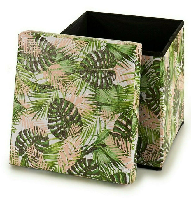 Ottoman Pouffe Faux Leather Foldable Floral Design Storage Box And Seat 31x31cm