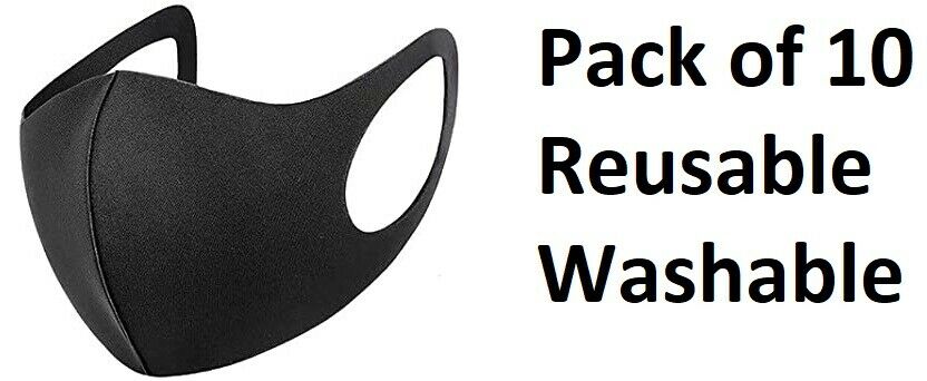 Reuseable Face Mask Cloth Washable Black Face Masks Pack of 10