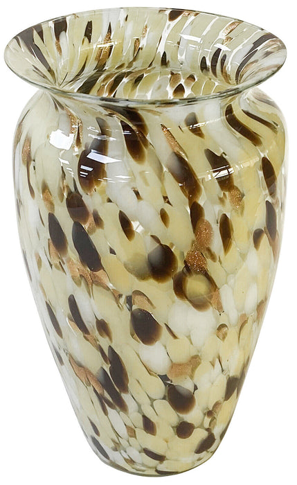 24cm Vincenza Glass Vase Brown And Cream Marble Effect Decorative Flower Vase