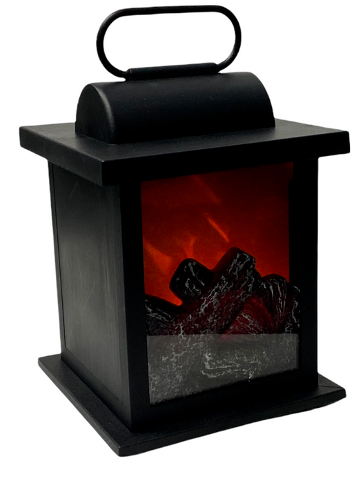 Christmas LED Lantern With Real Coal Fire Effect Festive Lightup Xmas Ornament